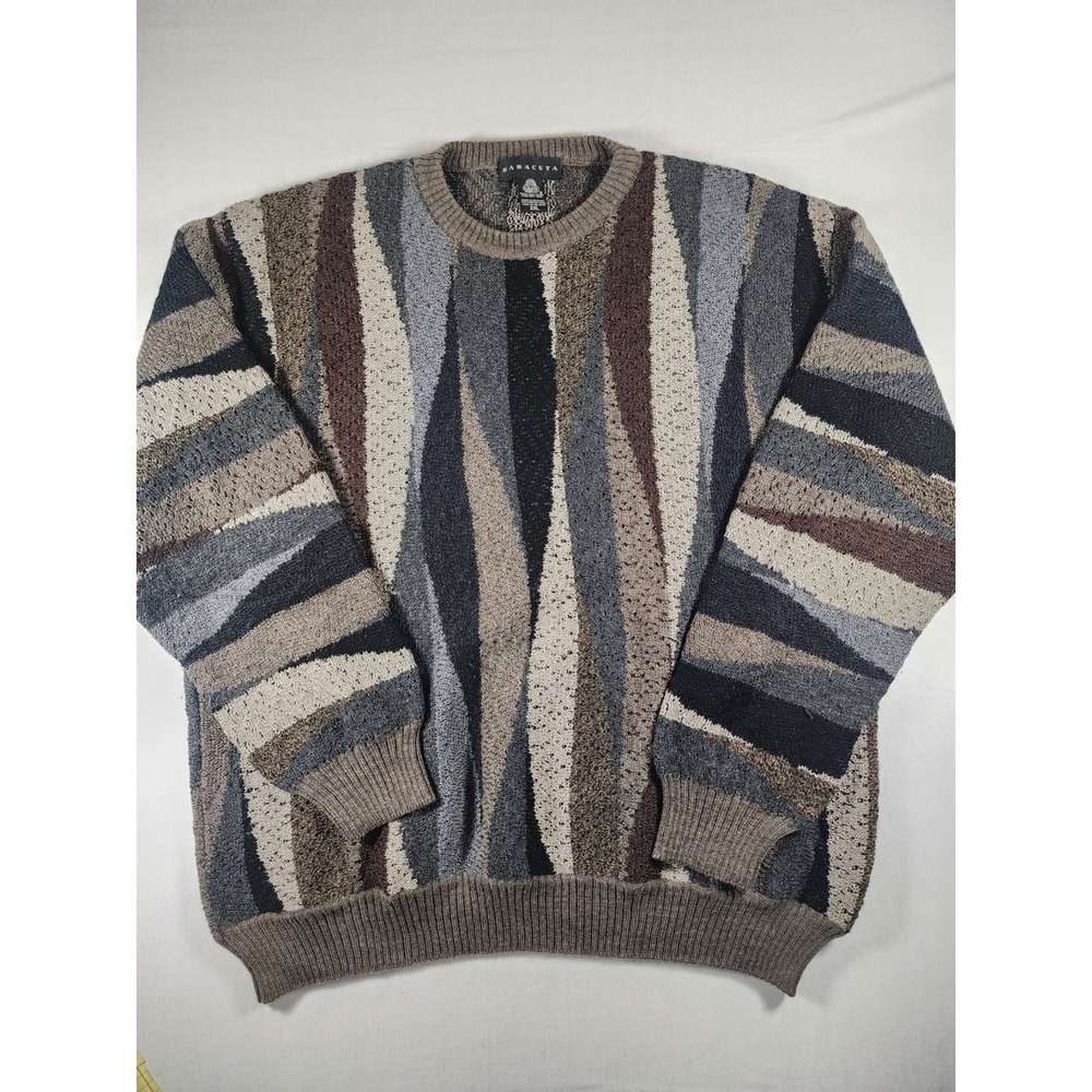 Baracuta Mens XXL Merino Wool Sweater Abstract Grandpacore Crosby Coogi Style
